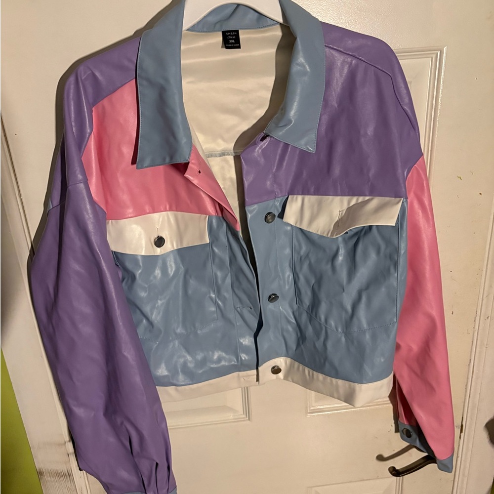 SHEIN Purple and Pink Bomber Jacket Retro Style